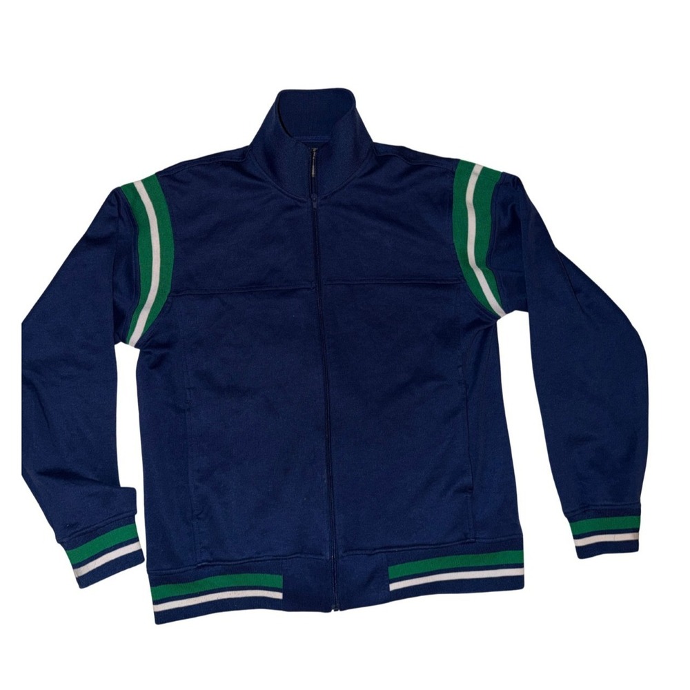 RARE HTF  HIP Blue Green White Striped Track Jacket Full Zip Athletic Retro Mens